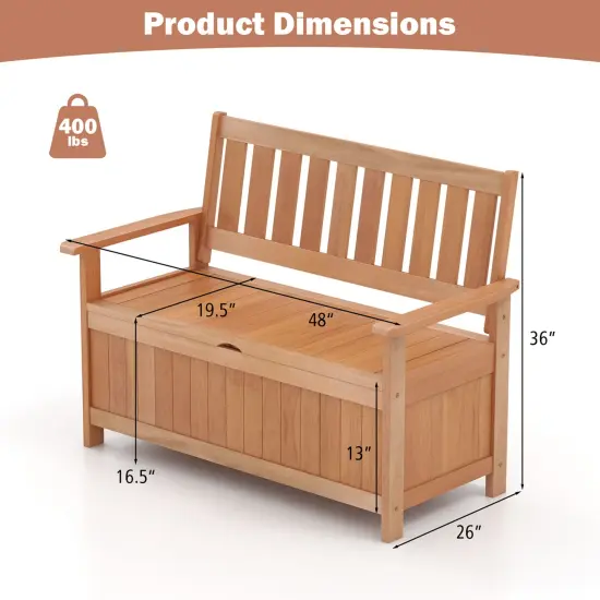 Costway 48 Inch Patio Storage Bench Wood Loveseat with Slatted Backrest for Backyard {3}