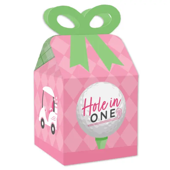Big Dot of Happiness Golf Girl - Square Favor Gift Boxes - Pink Birthday Party or Baby Shower Bow Boxes - Set of 12 {1}