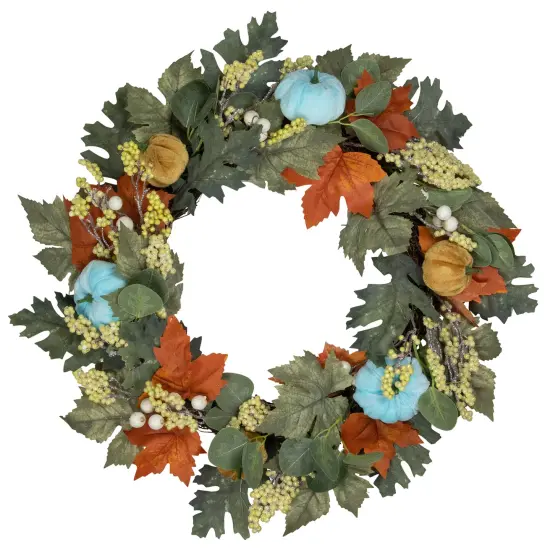 Northlight Foliage and Gourds Thanksgiving Artificial Wreath - 22" - Blue and Orange Green {1}