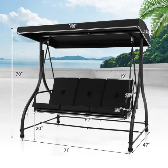 Costway 3-Seat Outdoor Converting Patio Swing Glider Adjustable Canopy Porch Swing Coffee/Black/Wine {3}