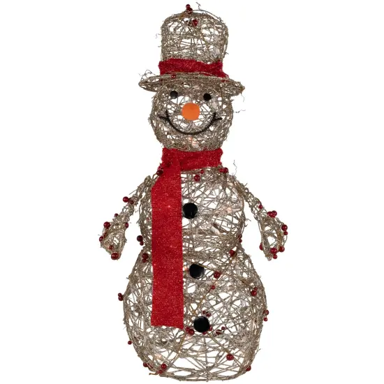 Northlight Lighted Glittered Snowman and Berries Outdoor Christmas Decoration - 28" Gold {1}