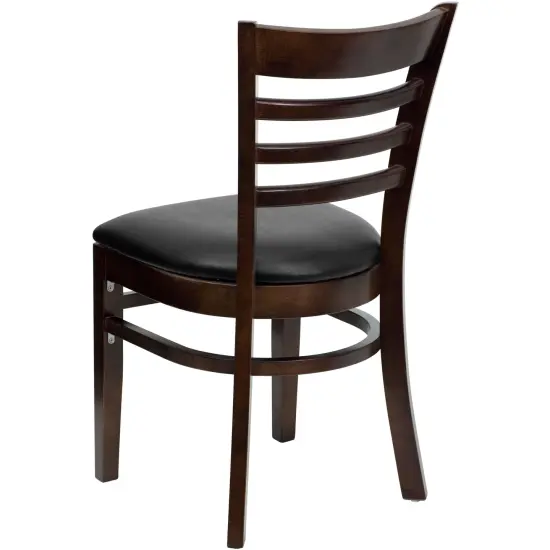 Emma and Oliver 2 Pack Ladder Back Wooden Restaurant Chair BlackVinyl/Walnut {3}