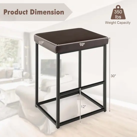 Costway 30" Barstools Set of 2 Upholstered Bar Height Chairs PU Leather w/Footrest Brown/Black/Grey {3}