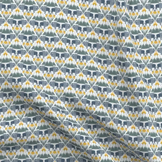 Various Fabrics by the Yard or Fat Quarter Bison Western Floral Blue Yellow Mountains Prairie National Parks Wildflower Lattice Custom Printed Fabric by Spoonflower {5}