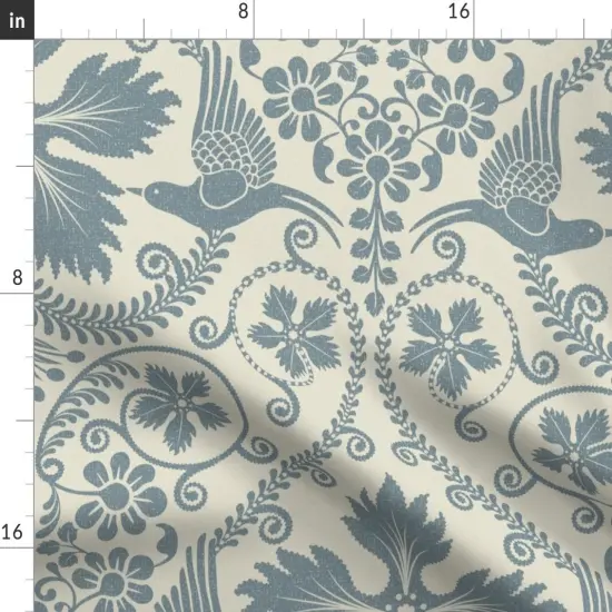 Various Fabrics by the Yard or Fat Quarter Bird Blue Flowers Botanical Floral Damask Italian Villa Large Scale Custom Printed Fabric by Spoonflower {2}