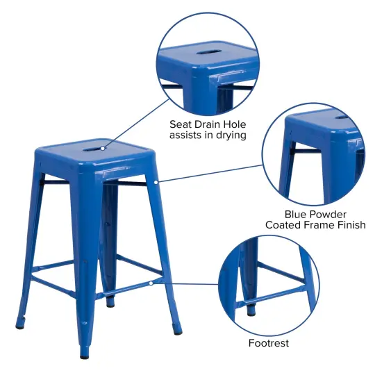 Merrick Lane Newark Series Backless Metal Stool with Square Seat for Indoor-Outdoor Use Blue {2}