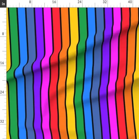 Various Fabrics by the Yard or Fat Quarter Rainbow Vertical Stripe Bright Black Striped Large Scale Dopamine Home Pride Lgbtqia Custom Printed Fabric by Spoonflower {1}