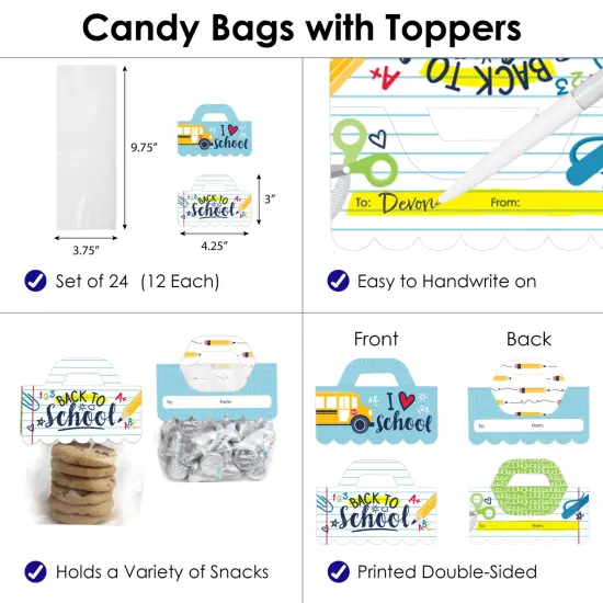Big Dot of Happiness Back to School - DIY First Day of School Classroom Clear Goodie Favor Bag Labels - Candy Bags with Toppers - Set of 24 {4}