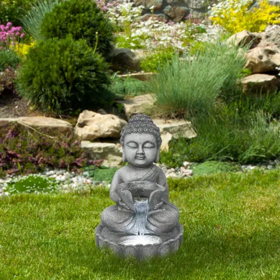 Northlight 21.5" Buddha in Sukhasana Pose Outdoor Garden Water Fountain Gray {3}