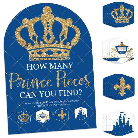Big Dot of Happiness Royal Prince Charming - Baby Shower or Birthday Party Scavenger Hunt - 1 Stand and 48 Game Pieces - Hide and Find Game {1}