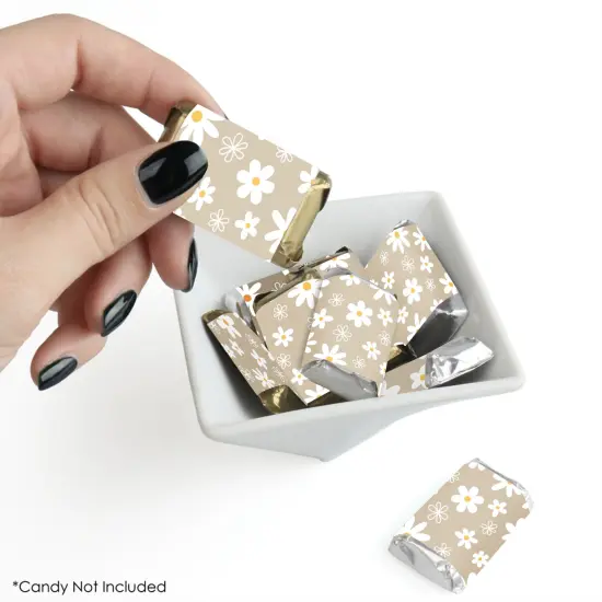 Big Dot of Happiness Tan Daisy Flowers - Mini Candy Bar Wrapper Stickers - Floral Party Small Favors - 40 Count {3}