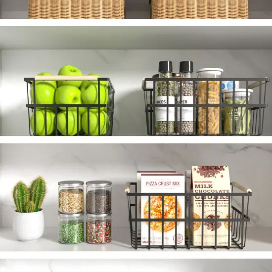 Oceanstar Metal Wire Organizer Bin Basket with Handles, Set of 3, Black {4}