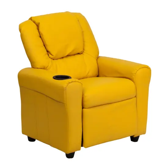 Emma and Oliver Contemporary Kids Recliner with Cup Holder and Headrest Yellow Vinyl {1}