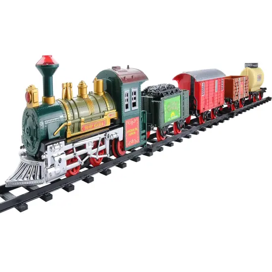 Northlight 16-Piece Battery Operated Lighted and Animated Continental Express Train Set with Sound Red {1}