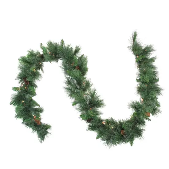 Northlight Pre-Lit White Valley Pine Artificial Christmas Garland - 9' x 14" - Clear Lights Green {1}