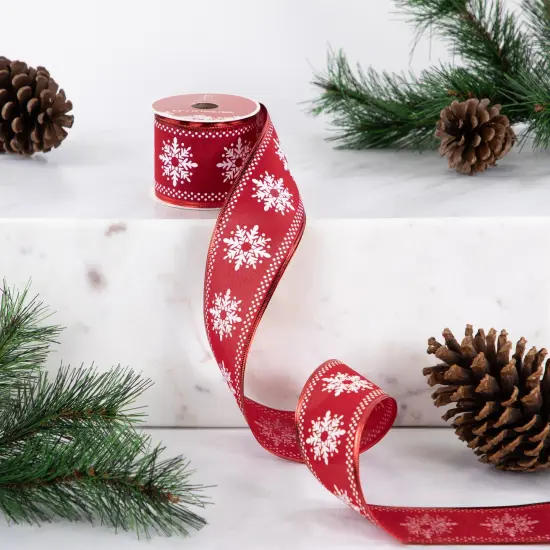 Northlight Red and White Snowflake Wired Craft Christmas Ribbon 2.5" x 10 Yards {3}