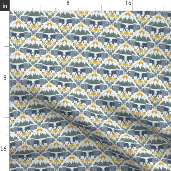 Various Fabrics by the Yard or Fat Quarter Bison Western Floral Blue Yellow Mountains Prairie National Parks Wildflower Lattice Custom Printed Fabric by Spoonflower {2}