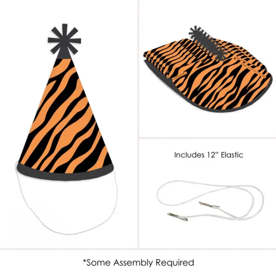 Big Dot of Happiness Tiger Print - Cone Happy Birthday Party Hats for Kids and Adults - Set of 8 (Standard Size) {6}