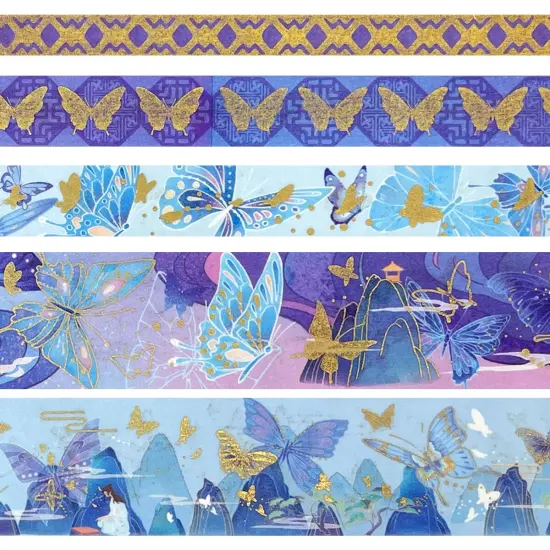 Wrapables Decorative Gold Foil Washi Tape and Sticker Set for Stationery, Diary, Card Making (10 Rolls & 10 Sheets) Butterflies {4}