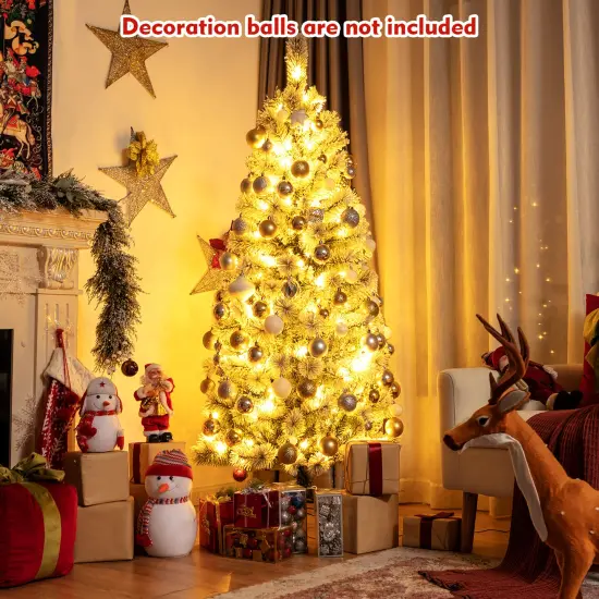 Costway 6FT Pre-Lit Hinged Christmas Tree Snow Flocked w/9 Modes Remote Control Lights {2}