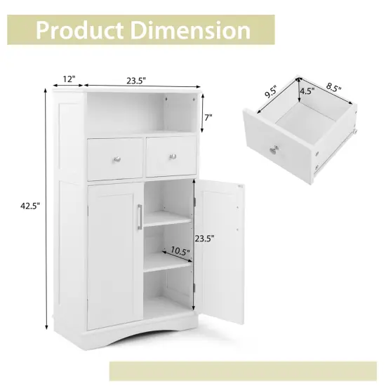 Costway Bathroom Floor Cabinet Freestanding Storage Cabinet with 2 Doors White {3}