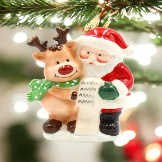 Ceramic Santa With Reindeer Ornament, Home D&eacute;cor, Gift for Her, Gift for Mom, Kitchen D&eacute;cor, Christmas D&eacute;cor {2}