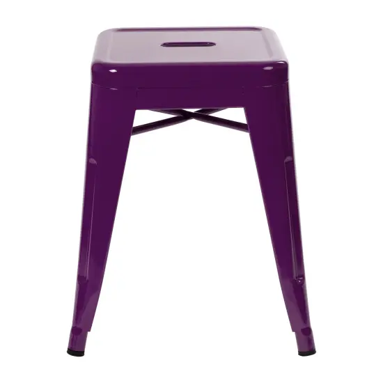 Merrick Lane Set of 4 Sloane 18" High Backless Stacking Dining Stools with Durable Metal Frame Purple {3}