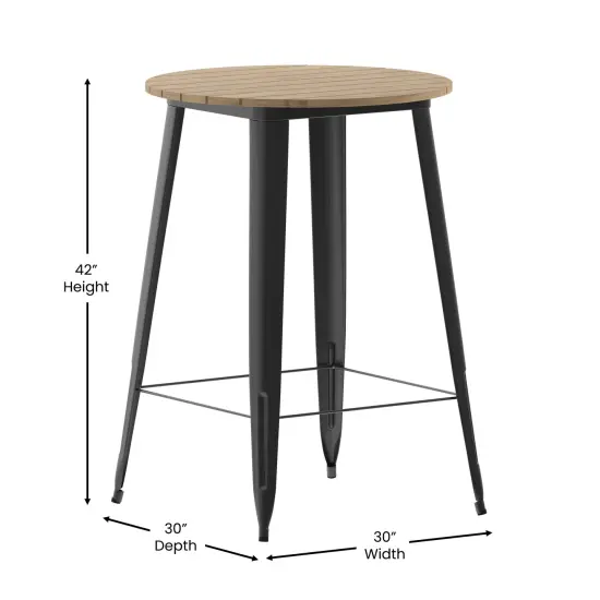 Merrick Lane Dryden Indoor/Outdoor Bar Top Table, 30" Round All Weather Poly Resin Top with Steel base Brown/Black {5}