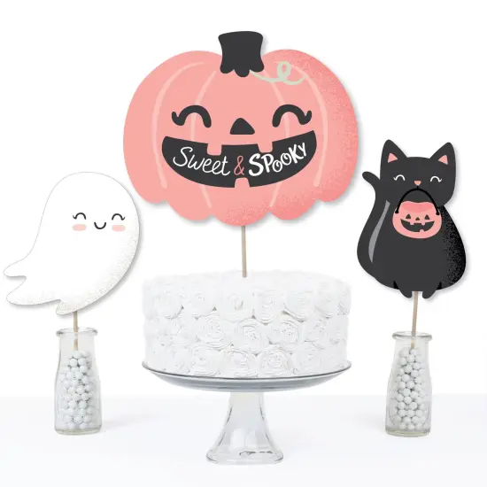 Big Dot of Happiness Pastel Halloween - Pink Pumpkin Party Centerpiece Sticks - Table Toppers - Set of 15 {6}