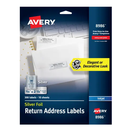Avery Foil Mailing Labels, Silver, 3/4" x 2-1/4", 300 Labels (8986) {1}