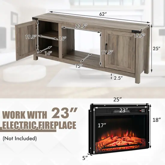 Costway 62'' Farmhouse TV Stand Entertainment Center for TVs up to 70 Inches Natural {3}