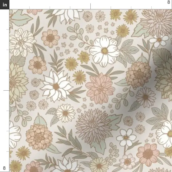 Various Fabrics by the Yard or Fat Quarter Dahlia Spring Botanical Cottage Tan Beige Custom Printed Fabric by Spoonflower {4}