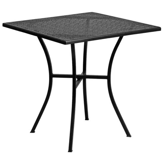 Emma and Oliver Commercial Grade 28" Square Metal Patio Table Set with 2 Round Back Chairs Black {3}