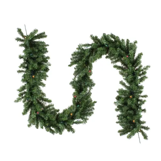 Northlight Pre-Lit Canadian Pine Artificial Christmas Garland - 9' x 14" - Multi Lights Green {1}