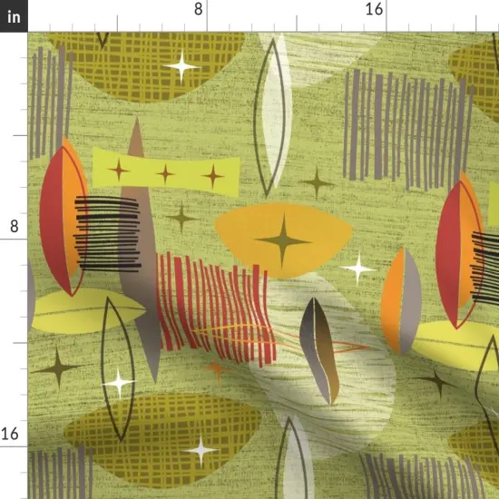 Various Fabrics by the Yard or Fat Quarter Mid Century Modern Graphic Green Vintage Retro Gold Atomic Custom Printed Fabric by Spoonflower {2}
