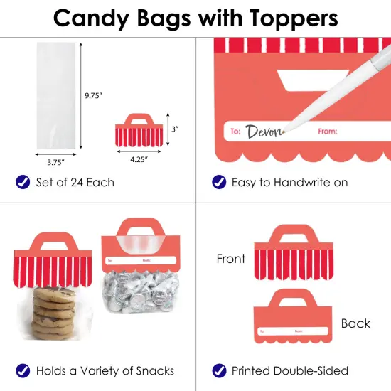 Big Dot of Happiness Red Stripes - DIY Simple Party Clear Goodie Favor Bag Labels - Candy Bags with Toppers - Set of 24 {4}