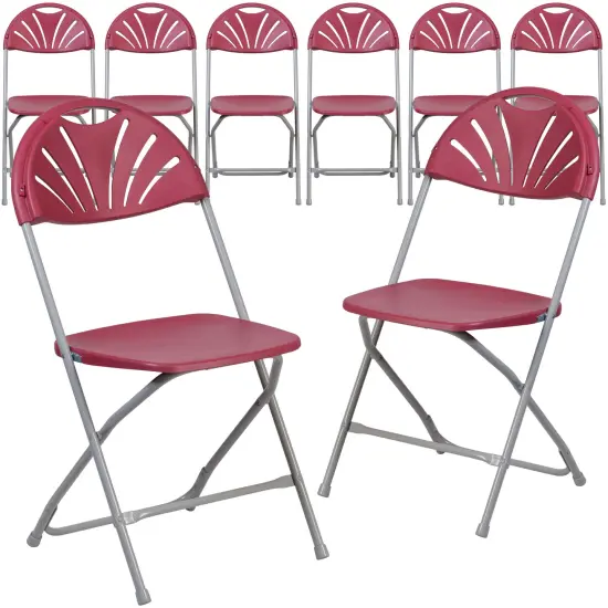 Emma and Oliver 8 Pack Wedding/Event Stackable Fan Back Plastic Folding Chair Burgundy {1}