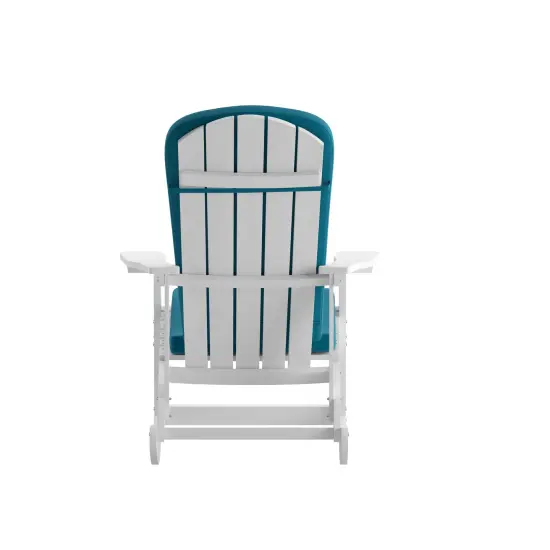 Merrick Lane Atlantic All-Weather Polyresin Adirondack Rocking Chair with Vertical Slats and Weather Resistant Cushions White/Teal {4}