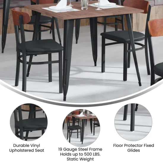 Emma and Oliver Yara Industrial Dining Chair with Rolled Steel Frame and Solid Wood Seat - 500 lbs. Static Weight Capacity WalnutBack/BlackVYL {2}