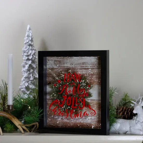 Northlight LED Lighted Framed "Have A Holly Jolly Christmas" Wreath Wall Art - 14" - Black {3}