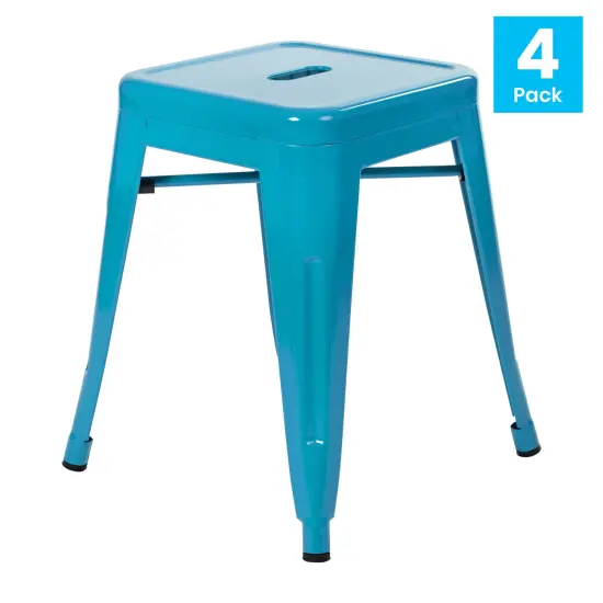 Merrick Lane Set of 4 Sloane 18" High Backless Stacking Dining Stools with Durable Metal Frame Teal {4}