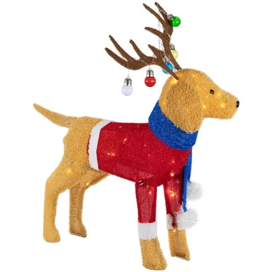 Northlight 36.5" LED Lighted Dog Wearing Antlers Christmas Outdoor Yard Decoration Brown {6}