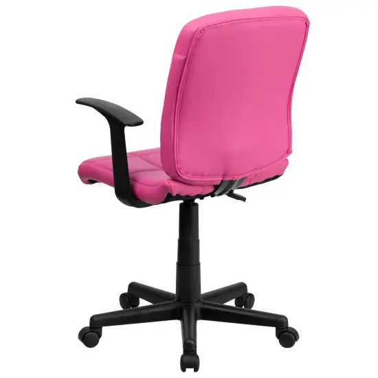 Emma and Oliver Mid-Back Quilted Vinyl Swivel Task Office Chair with Arms Pink {4}