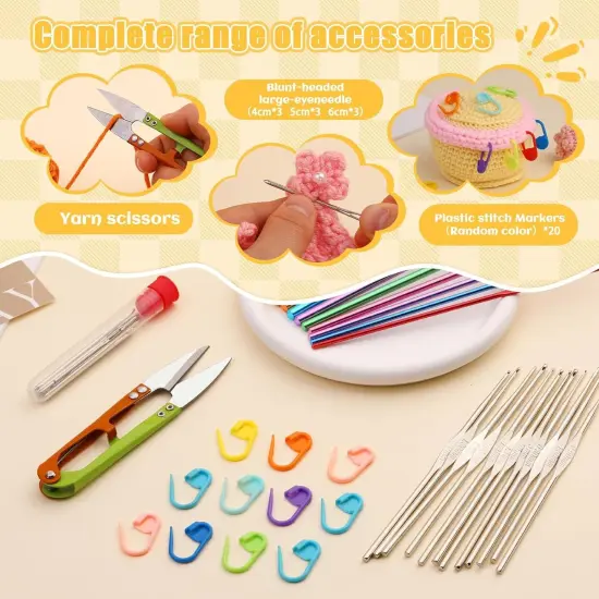 54 Pcs Crochet Needles Set, Crochet Hooks Kit with Storage Case, Ergonomic Knitting Needles Blunt Needles Stitch Marker DIY Hand Knitting Craft Art Tools for Beginners Red {6}