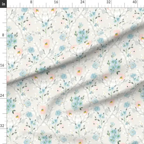 Various Fabrics by the Yard or Fat Quarter Romantic Floral Blue Gray Pink Watercolor Flowers Custom Printed Fabric by Spoonflower {1}