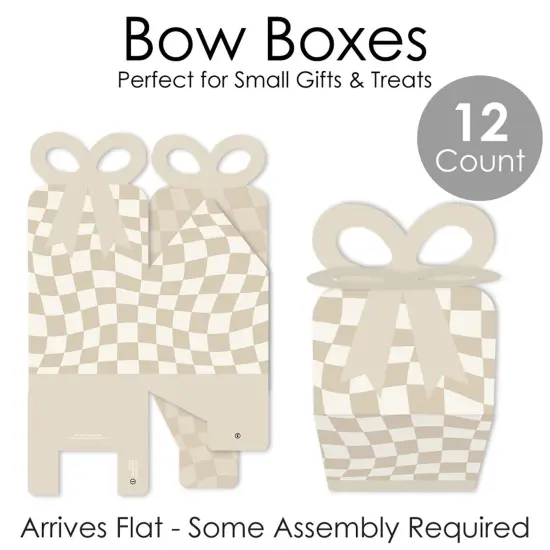 Big Dot of Happiness Tan Checkered Party - Square Favor Gift Boxes - Bow Boxes - Set of 12 {7}
