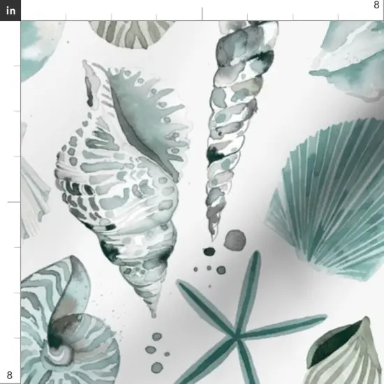 Various Fabrics by the Yard or Fat Quarter Blue Seashells Coastal Watercolor Under The Sea Ocean Beach Custom Printed Fabric by Spoonflower {4}