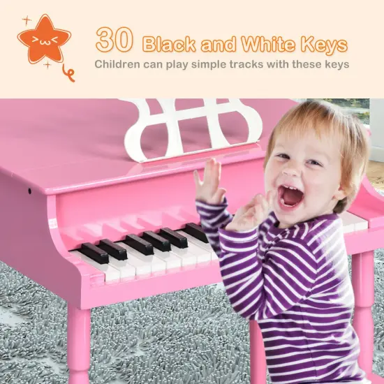 30-Key Wood Toy Kids Grand Piano with Bench and Music Rack Pink {5}