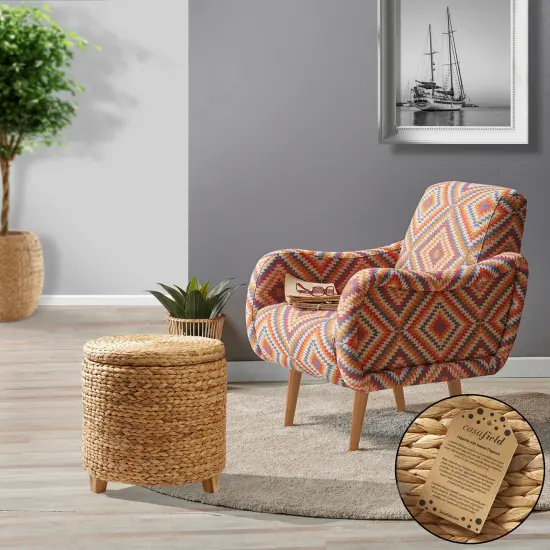 Casafield 17" Round Storage Ottoman with Lid, Handwoven Water Hyacinth Footstool for Living Room, Bedroom, Bathroom, Home Office {2}
