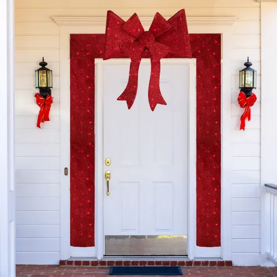 Northlight 8' Red LED Lighted Christmas Doorway Arch Decoration with Bow {1}